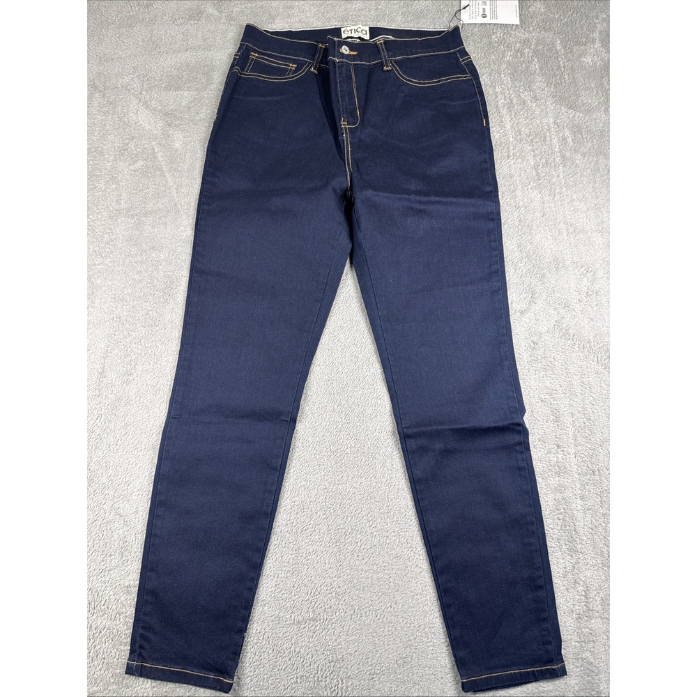 NWT Etica‎ Women's Blue Mid Rise Jeans Front Zip Skinny Tapered Leg - Size 4 -